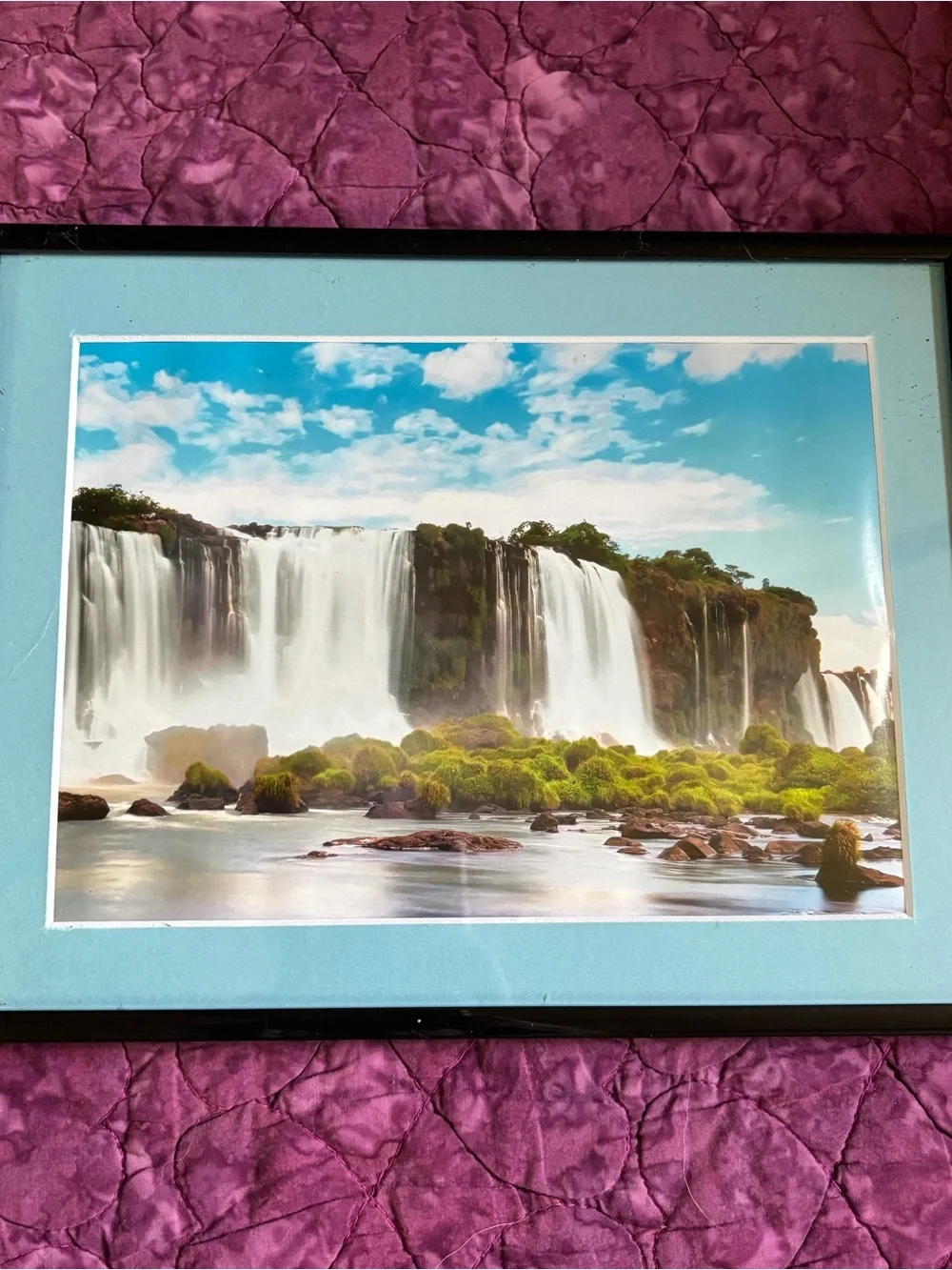 Set of two framed photos - waterfall and horse